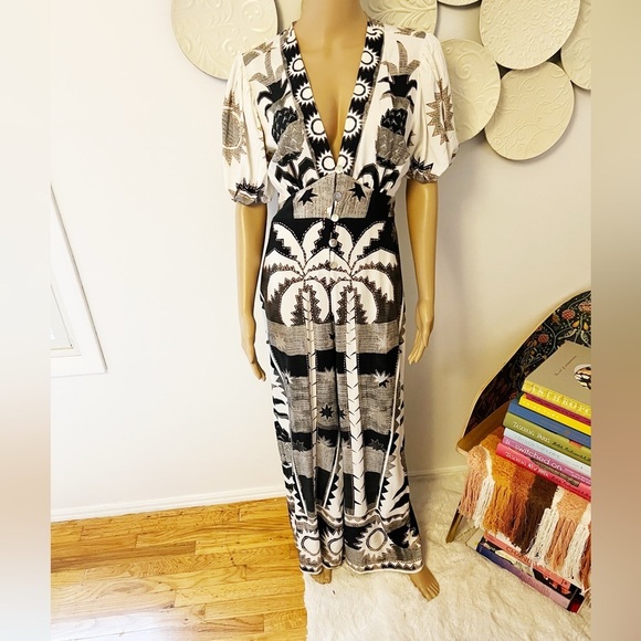 Farm Rio x Anthropologie Palm Trees/ Star/Sun Jumpsuit NWT Small - Picture 2 of 8